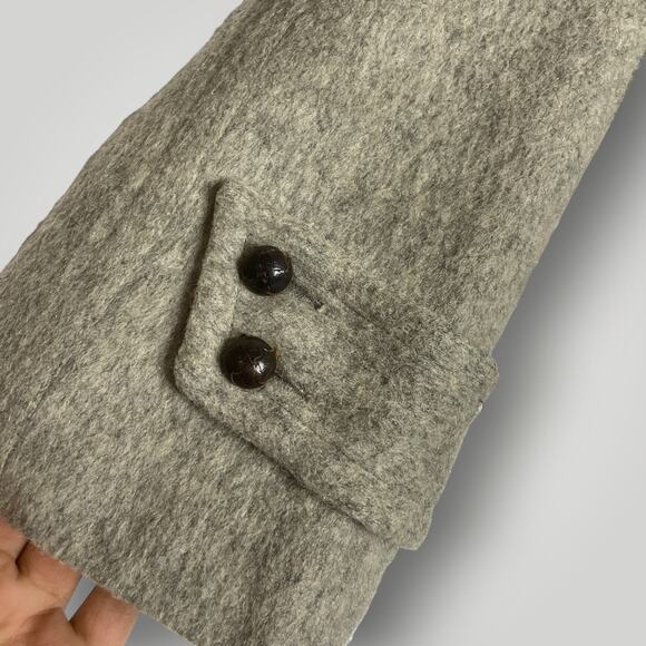 Vintage 1940s King-O-Wear Wool Cashmere Coat Long Gray Leather Buttons Large - Picture 3 of 8